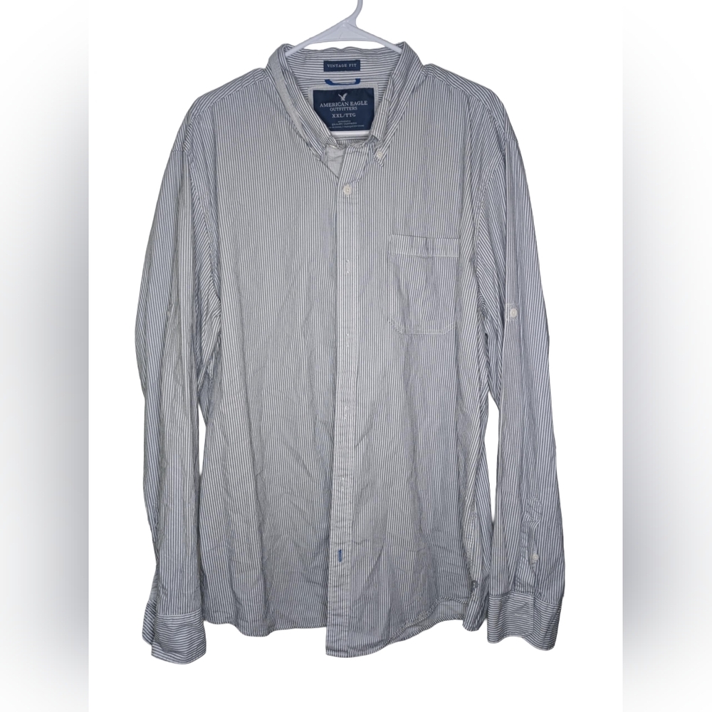American Eagle Outfitters Men's Blue Striped Shirt